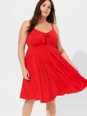 Torrid Super Soft Tie Front Skater Dress Red Pockets 4XL New With Tags